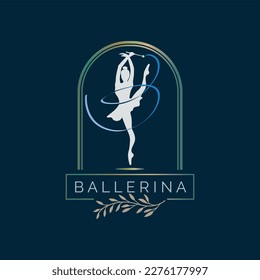 Ballerina dance school and studio in ballet motion dance style logo template design vector for brand or company and other
