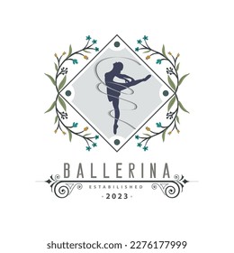 Ballerina dance school and studio in ballet motion dance style logo template design vector for brand or company and other
