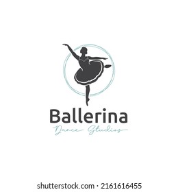 Ballerina dance studio with blue circles symbol logo design template