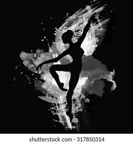 Ballerina in dance. watercolor black and white