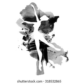 Ballerina in dance. watercolor black and white