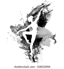 Ballerina in dance. watercolor black and white