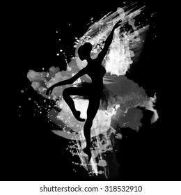 Ballerina in dance. watercolor black and white