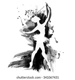 Ballerina in dance. watercolor black and white