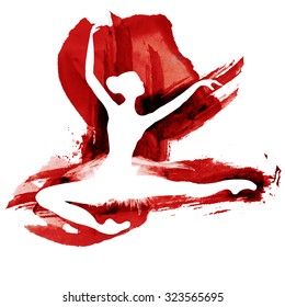 Ballerina in dance. watercolor in red