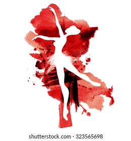 Ballerina in dance. watercolor in red