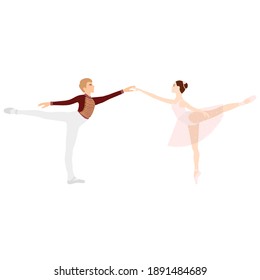 Ballerina and dancer, ballet paar, tutu and pointe shoes, dancing and posing, vector ballet