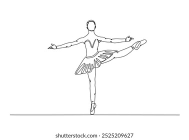 Ballerina dancer in continuous one line drawing. Single line art illustration of perfoming ballet dancer . Editable vector.