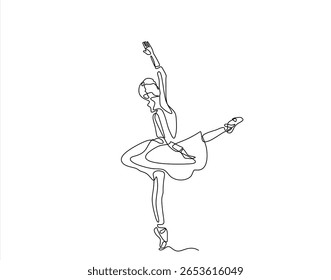 Dançarina bailarina em desenho contínuo de uma linha. Ilustração de arte de uma única linha de dançarino de balé. Vetor de uma linha desenhado à mão. Traçado editável	
