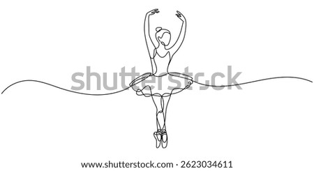 Ballerina dancer in continuous one line drawing. Single line art illustration of perfoming ballet dancer Editable vector, One continuous single drawing line art doodle beautiful, drawing, ballet.