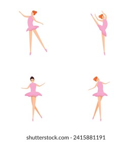 Ballerina dancer icons set cartoon vector. Ballerina girl in beautiful pose. Ballet, art