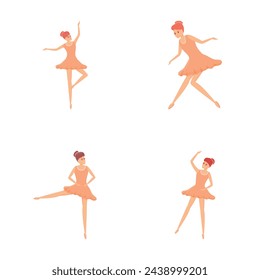 Ballerina dancer icons set cartoon vector. Ballerina girl in beautiful pose. Ballet, art