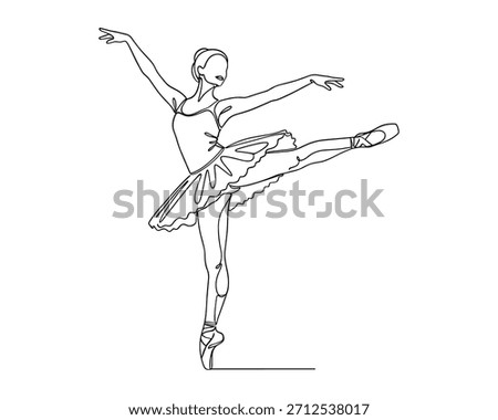 Ballerina dancer outline line art vector. Ballet pose continuous drawing vector