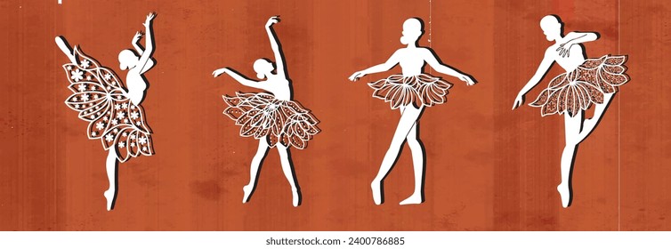 Ballerina dancer Paper Cut Design Bundle, paper Cut Design, laser Cut design,  