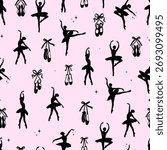 Ballerina dancer silhouette seamless pattern. Cute ballerina background.