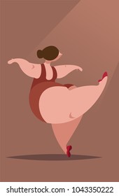 
Ballerina dances ballet. Dance Character. Oversized women in sport dancing. Flat vector Illustration in cartoon style.