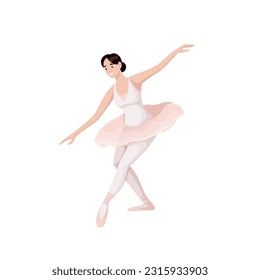 Ilustración vectorial del ballet bailarín de Ballerina. Caricatura de bailarinas aisladas de entrenamiento de bailarina reverencia en clase de ballet o estudio, actriz mujer en tutu y puntos tocando pose con gracia