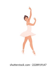 Ballerina Dancing Ballet isolated on white. Cartoon Girl, Woman Classic Choreography dancer, pink tutu and Pointe shoes. Ballet dancer