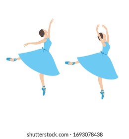 Ballerina dancing in a blue dress  vector illustration. Set of ballerina  isolated on white background.