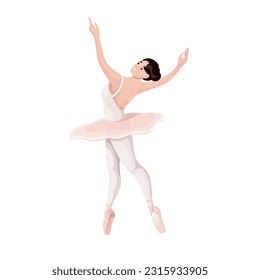 Ilustración vectorial de danza clásica bailarina de Ballerina. Caricatura aislada bailarina de ballet entrenamiento movimiento ballet, artista profesional corriendo con gracia en puntos en el escenario del teatro o en el salón de baile