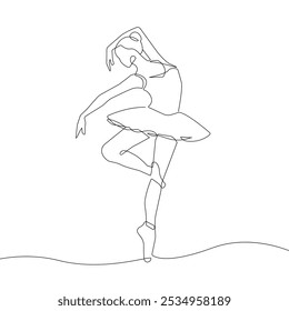 Ballerina Dançando Desenho De Uma Linha Contínuo. Mulher Balé Dança Abstrato Mínimo Um Desenho De Linha. Ballerina Line Art Trendy Ilustração Vetor Moderno Trendy Contorno Desenho