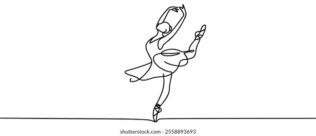 Ballerina Dancing Continuous One Line Drawing. Woman Ballet Dance Abstract Minimal One Line Drawing. Ballerina Line Art Trendy Illustration Vector Modern Trendy Contour Drawing