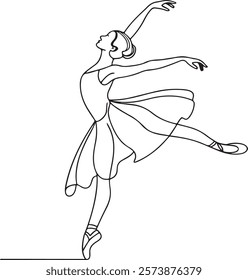 Ballerina Dancing Continuous One Line Drawing. Woman Ballet Dance Abstract Minimal One Line Drawing. Ballerina Line Art Trendy Illustration Vector Modern Trendy Contour Drawing