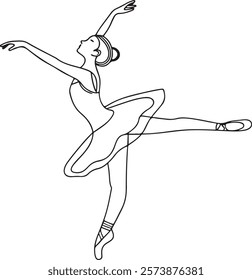 Ballerina Dancing Continuous One Line Drawing. Woman Ballet Dance Abstract Minimal One Line Drawing. Ballerina Line Art Trendy Illustration Vector Modern Trendy Contour Drawing