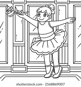 Ballerina Dancing with Flower Coloring Page 