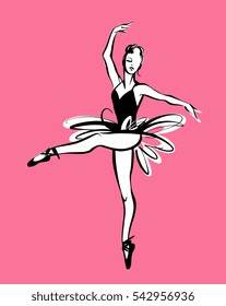 Ballerina dancing hand drawn stylish fashion illustration - perfect for performance invitation, poster, wall decor. Isolated on background. 