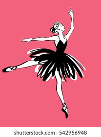 Ballerina dancing hand drawn stylish fashion illustration - perfect for performance invitation, poster, wall decor. Isolated on background. 