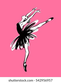 Ballerina dancing hand drawn stylish fashion illustration - perfect for performance invitation, poster, wall decor. Isolated on background. 