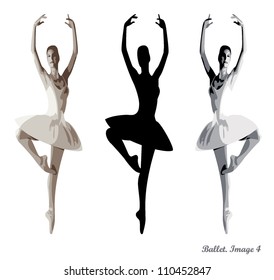 ballerina dancing isolated on white background in a vintage style