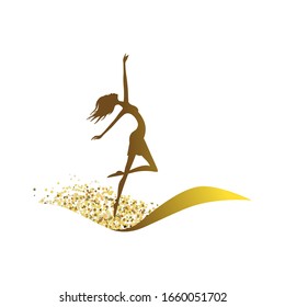 ballerina dancing on golden sparkling wave, vector