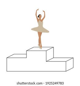 Ballerina dancing on a pedestal on a white background