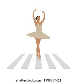 Ballerina dancing on a pedestrian crossing on a white background