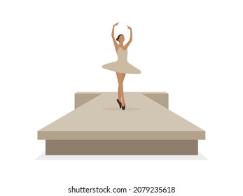 Ballerina dancing on the podium on a white background