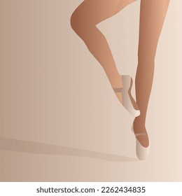 Ballerina dancing on pointe, ballet shoes. Vector illustration 