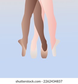 Ballerina dancing on pointe, ballet shoes. Vector illustration 