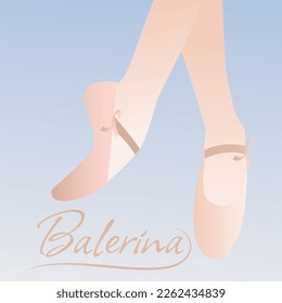 Ballerina dancing on pointe, ballet shoes. Vector illustration 
