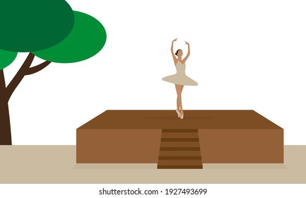 Ballerina dancing on stage outdoors