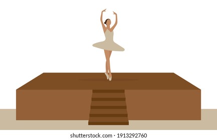 Ballerina dancing on stage on white background