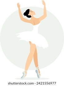 Ballerina dancing in pointe shoes. A cute ballerina performs on the theater stage. Beauty of classical ballet.