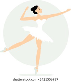 Ballerina dancing in pointe shoes. A cute ballerina performs on stage. Beauty of classical ballet. 