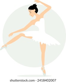 Ballerina dancing in pointe shoes. The ballerina dances beautifully on a blue background. Beauty of classical ballet. 