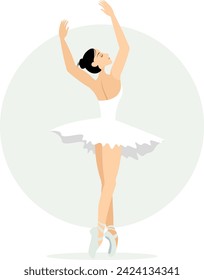 Ballerina dancing in pointe shoes. An elegant ballerina performs on the theater stage. Beauty of classical ballet.