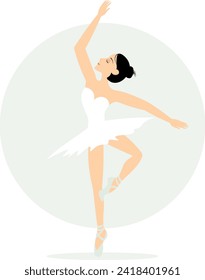 Ballerina dancing in pointe shoes. A graceful ballerina performs on the theater stage.  Beauty of classical ballet. 