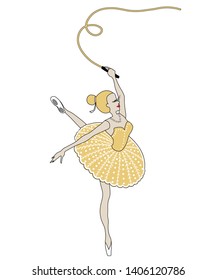 Ballerina dancing with a ribbon. Ballet dance, theater, beautiful dress, gymnastics. 