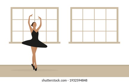 Ballerina dancing in a room with windows