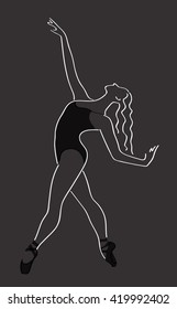 Ballerina dancing. Studio symbol. Black and White. Vector illustration.